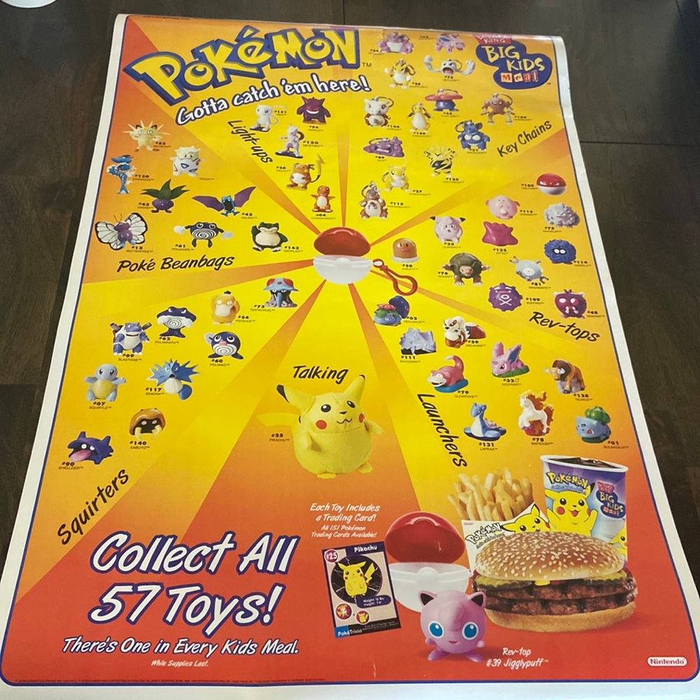 1999 Burger King Nintendo Pokemon poster inspect photos for condition
